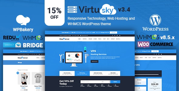 Best Hosting Themes - VirtuSky Responsive Web Hosting and WHMCS WordPress Theme